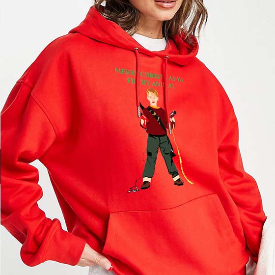 هودی قرمز طرح تنها در خانه کریسمس