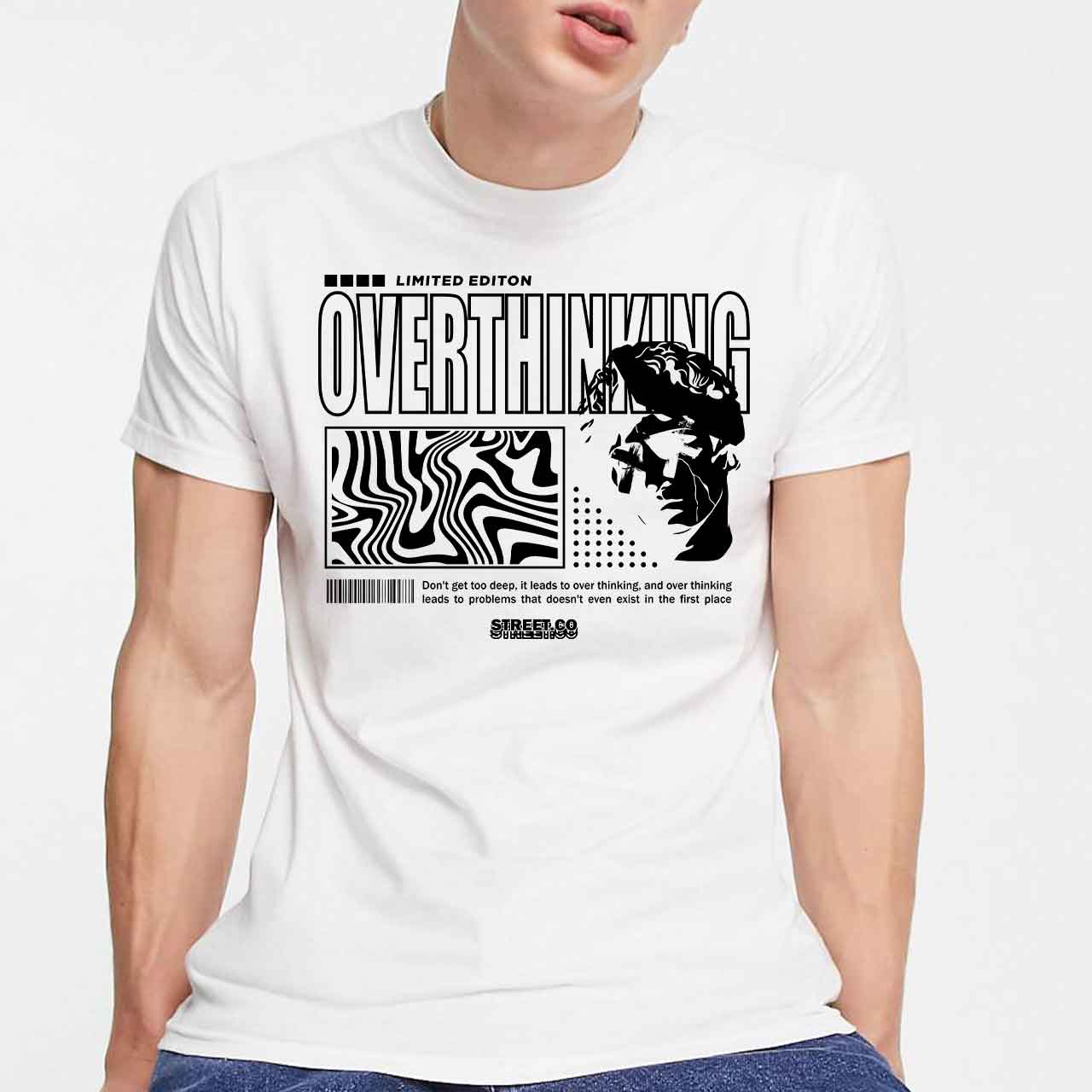 تیشرت نخی آستین کوتاه طرح بیش‌فکری overthinking