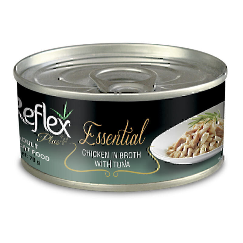 کنسرو گربه رفلکس پلاس با طعم مرغ در آب گوشت با ماهی تن Reflex Plus Adult Cat Can Food With Chicken & Tuna وزن 70 گرم