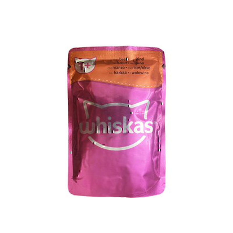 پوچ گربه ویسکاس با طعم گوشت گاو Whiskas Cat Pouch With Beef وزن 85 گرم