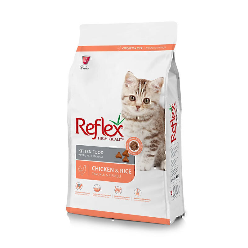 غذای خشک بچه گربه با طعم مرغ و برنج رفلکس Reflex Kitten Chicken & Rice وزن 15 کیلوگرم