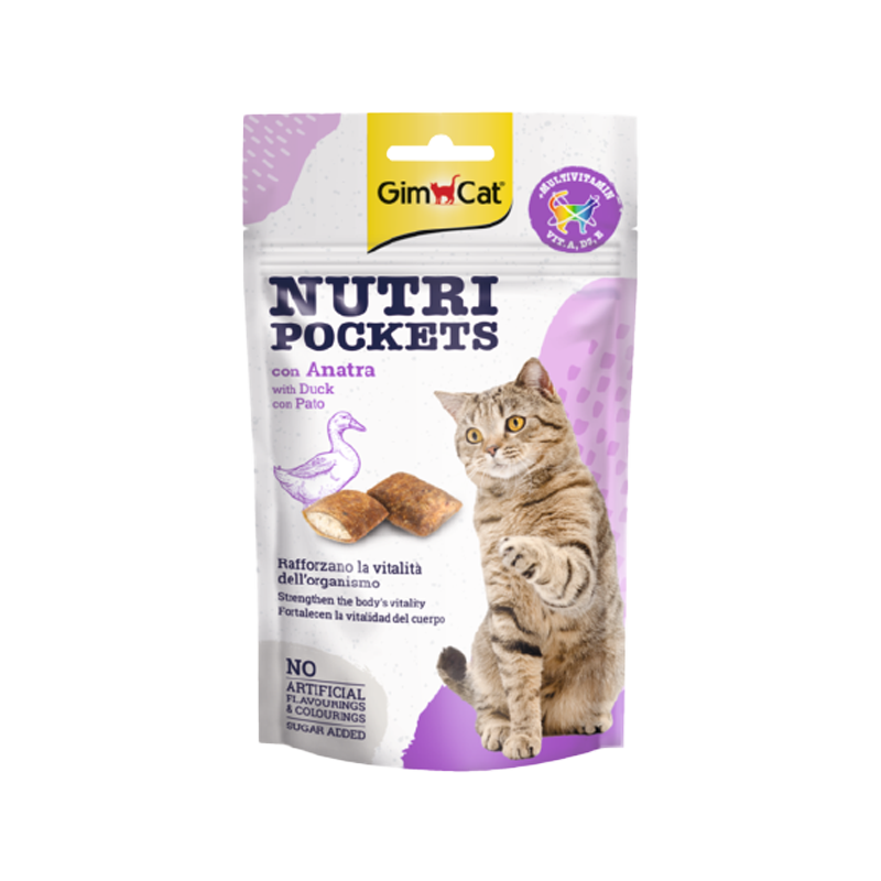 اسنک تشویقی نوتری گربه جیم کت با طعم اردک GimCat Nutri Pockets Duck وزن 60 گرم