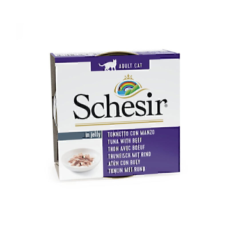 کنسرو غذا گربه شسیر با طعم ماهی تن و گوشت Schesir Tuna & Beef In Jelly وزن 85 گرم