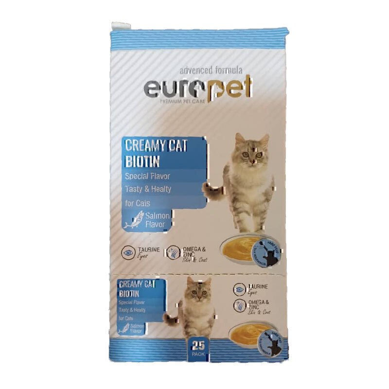بستنی گربه یوروپت حاوی بیوتین با طعم ماهی سالمون Europet Creamy Cat Treat With Salmon بسته 25 عددی