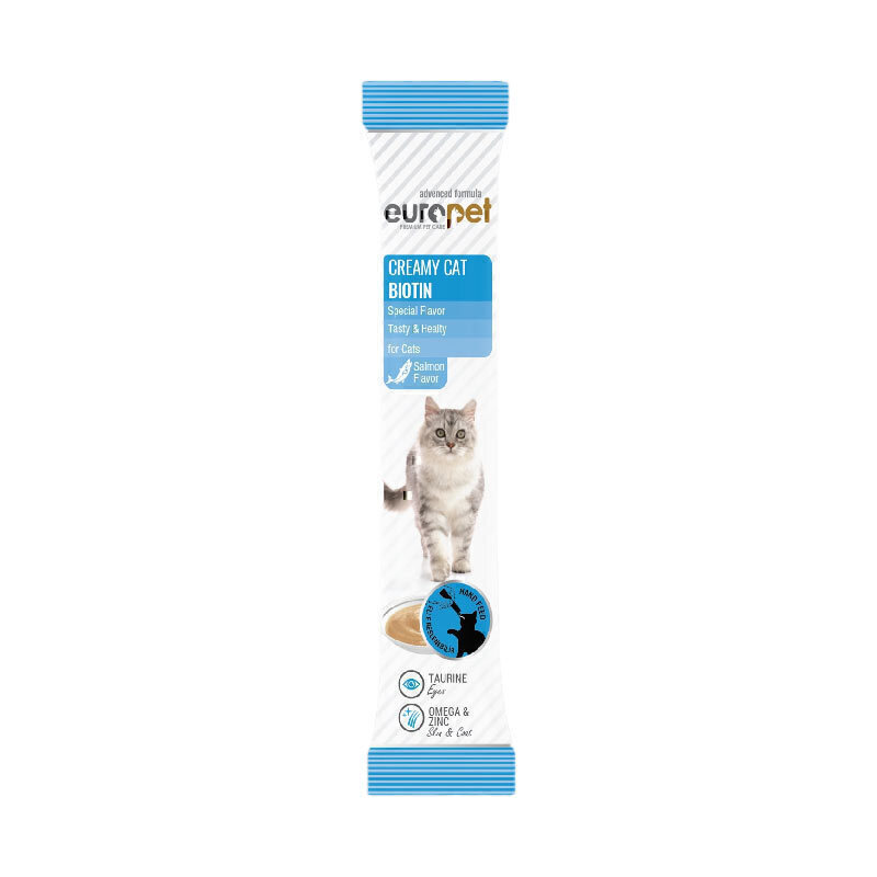 بستنی گربه یوروپت حاوی بیوتین با طعم ماهی سالمون Europet Creamy Cat Treat With Salmon وزن 15 گرم
