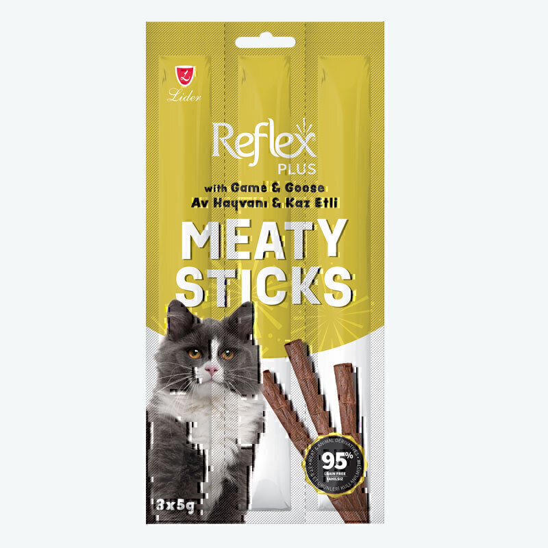 تشویقی مدادی گربه رفلکس با طعم گوشت غاز و گوشت شکار Reflex Meaty Sticks With Game & Goose وزن 15 گرم