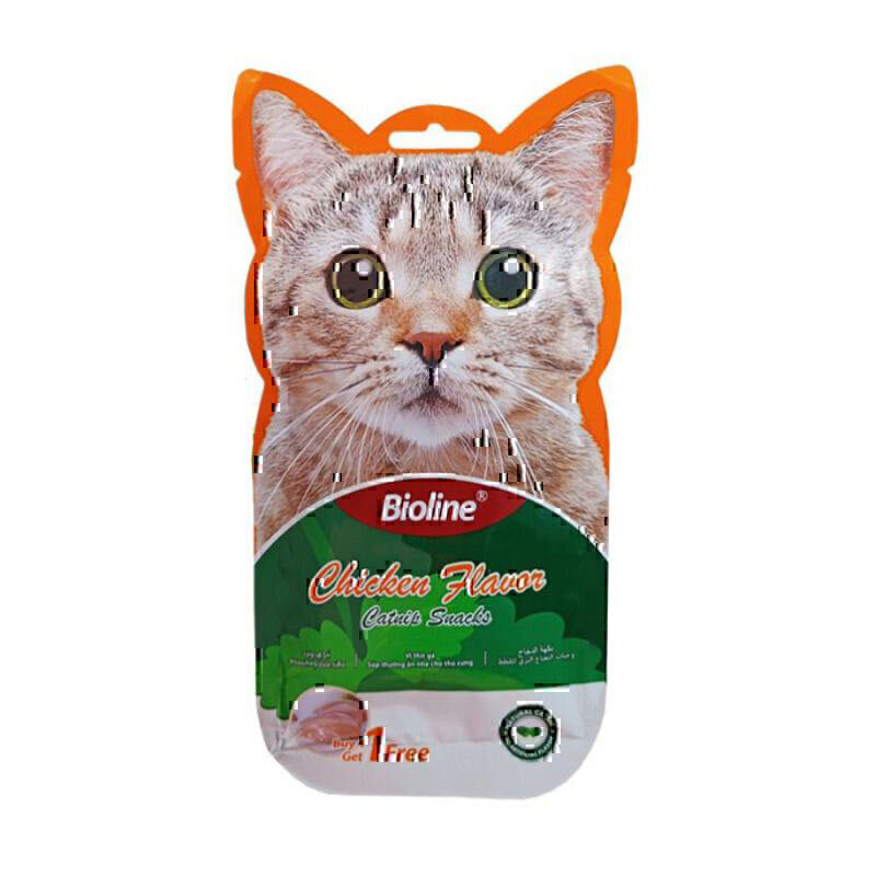 بستنی گربه کت نیپ بایولاین با طعم مرغ Bioline Cat Snacks with Chicken and Catnip بسته 5 عددی