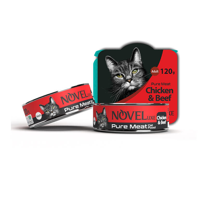 کنسرو گوشت تازه گربه نوول با طعم مرغ و گوشت Novel Pure Meat With Chicken & Beef وزن 120 گرم
