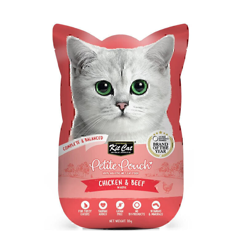 پوچ گربه کیت کت با طعم مرغ و گوشت گاو Kit Cat Cat Pouch With Chicken & Beef وزن 70 گرم