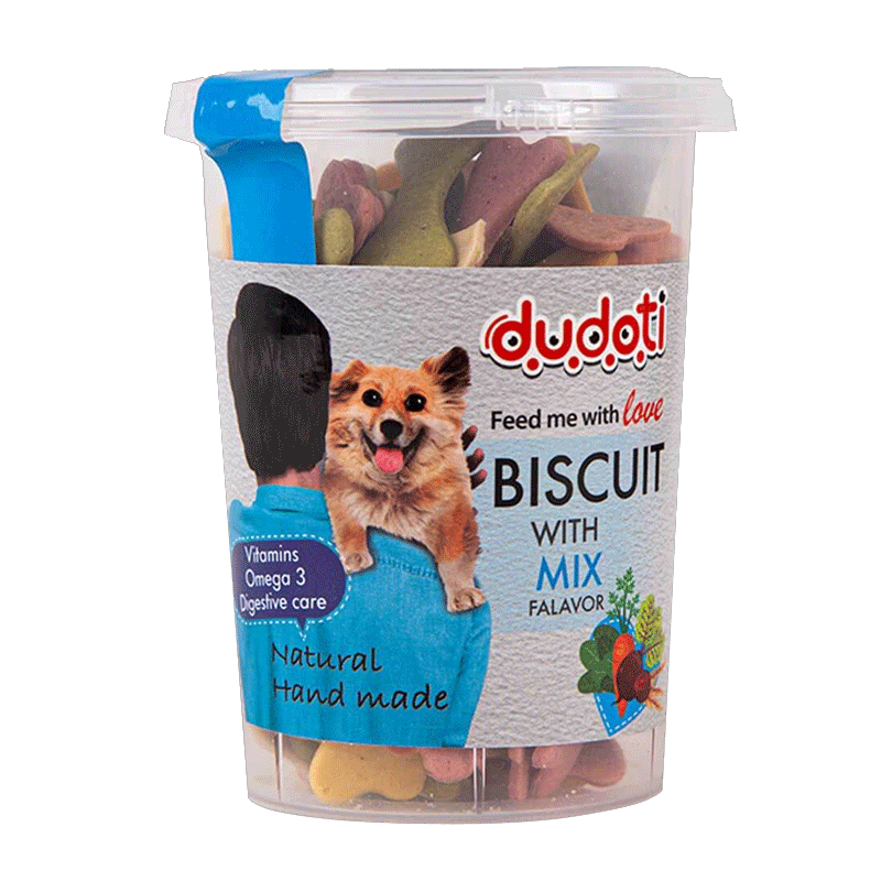 تشویقی بیسکوییتی سگ دودوتی با طعم مخلوط Dudoti Dog Biscuits وزن 150 گرم