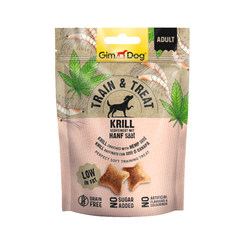اسنک تشویقی سگ جیم داگ با طعم گوشت کریل و شاهدانه GimDog Krill with Hemp وزن 125 گرم