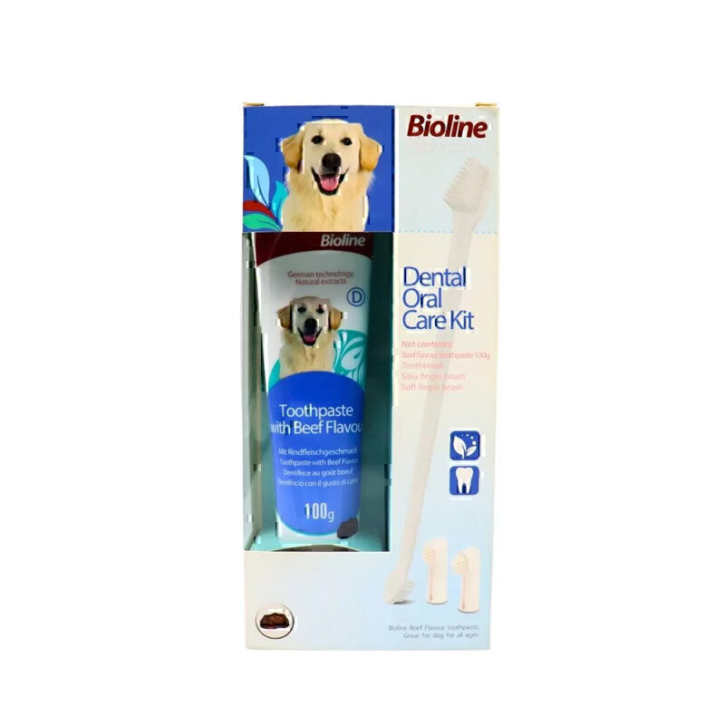 کیت مراقبت از دهان و دندان سگ بایولاین با طعم گوشت Bioline Dental Oral Care Kit With Beef Flavor وزن 100 گرم