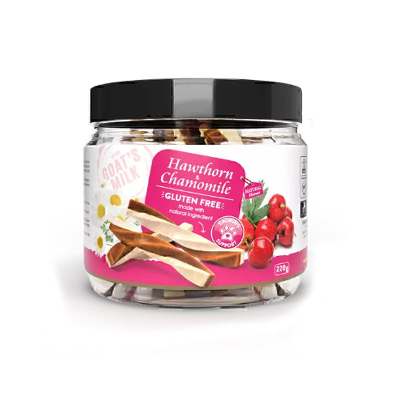 تشویقی سگ بدون گلوتن هابون با طعم شیر بز، زالزالک و بابونه Howbone Dog Snacks With Goat's Milk,Hawthorn And Chamomile Flavour وزن 220 گرم