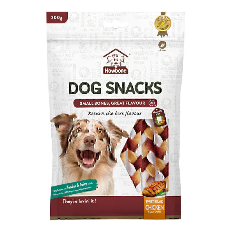 تشویقی پیچی استخوانی بدون دانه هابون با طعم مرغ Howbone Dog Snacks With Chicken Flavour وزن 200 گرم