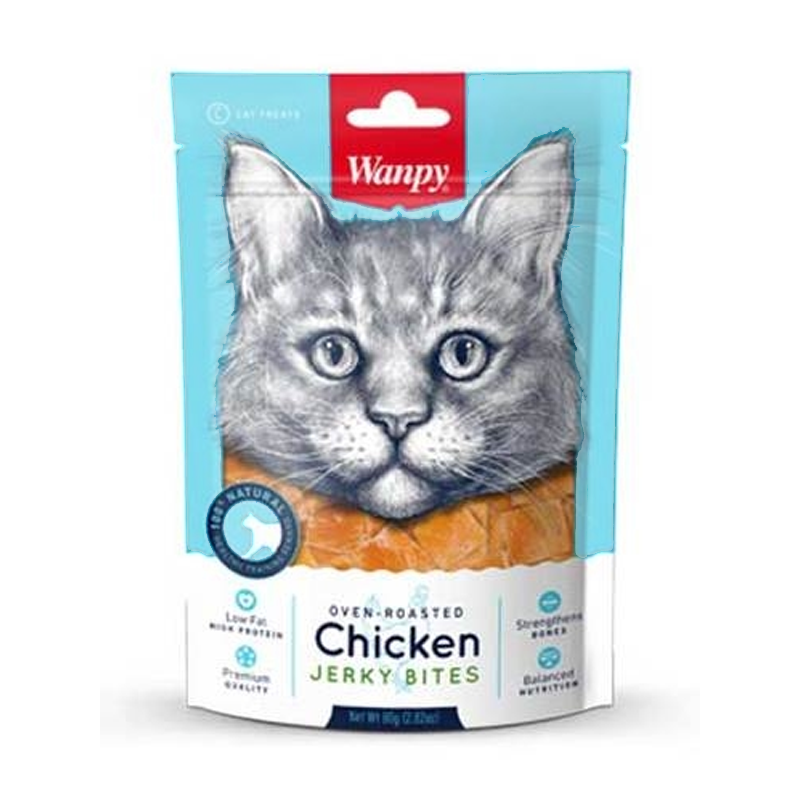 تشویقی گربه ونپی مدل Chicken Crispy Jerky bites وزن 80 گرم