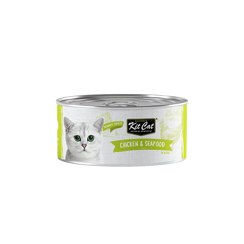 کنسرو غذای گربه کیت کت با طعم مرغ و غذای دریایی KitCat Chicken & Seafood وزن 80 گرم
