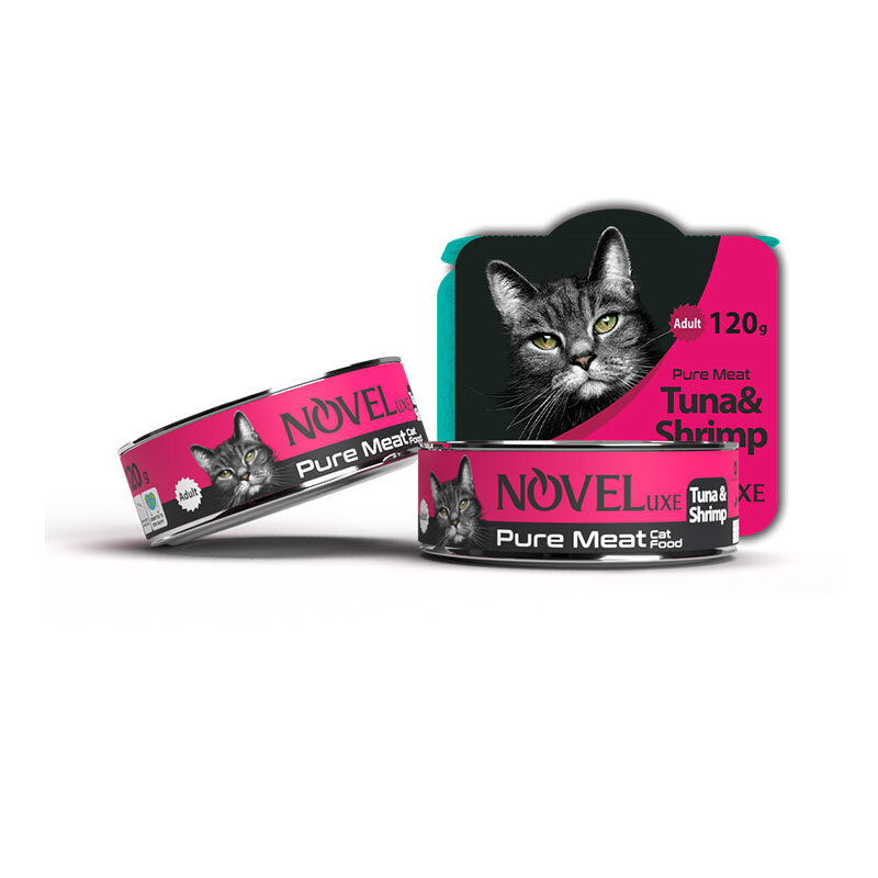 کنسرو گوشت تازه گربه نوول با طعم ماهی تن و میگو Novel Pure Meat With Tuna & Shrimp وزن 120 گرم