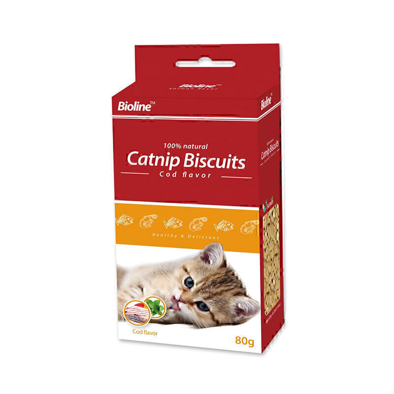 تشویقی بیسکویتی گربه با طعم کت نیپ و ماهی کاد بایولاین Bioline Catnip Biscuit وزن 80 گرم