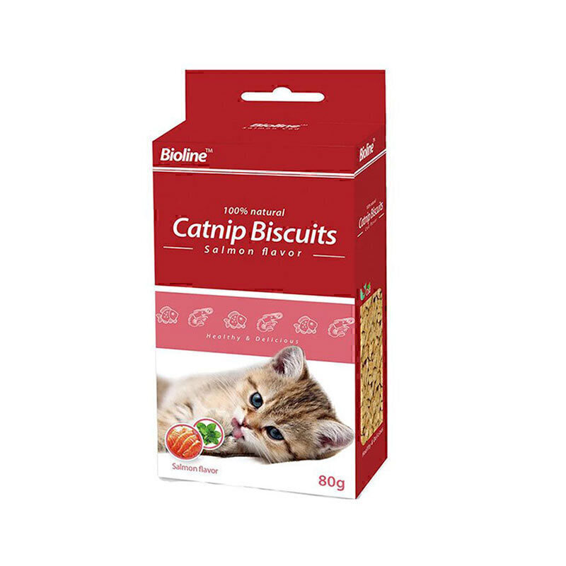 تشویقی بیسکویتی گربه با طعم کت نیپ و ماهی سالمون بایولاین Bioline Catnip Biscuit وزن 80 گرم