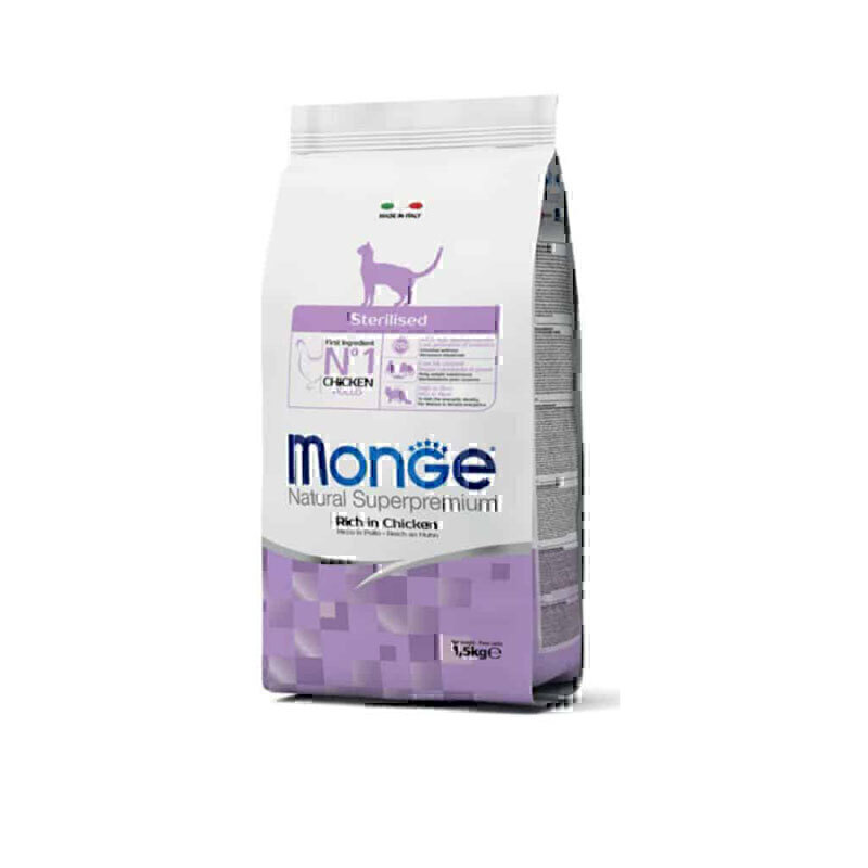غذای خشک گربه عقیم شده مونژ با طعم مرغ Monge Sterilised Cat Food With Chicken وزن 1.5 کیلوگرم