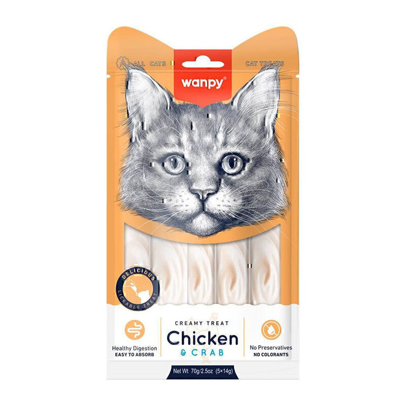 بستنی گربه ونپی با طعم مرغ و خرچنگ Wanpy Treat Chicken & Crab بسته 5 عددی
