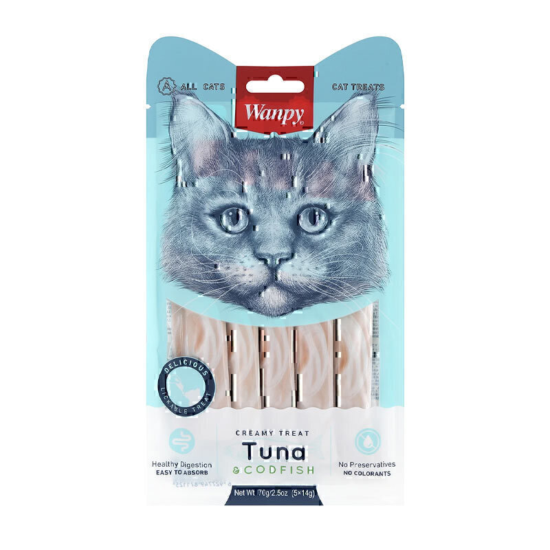 بستنی گربه ونپی با طعم ماهی تن و ماهی کاد Wanpy Treat Tuna & CodFish بسته 5 عددی