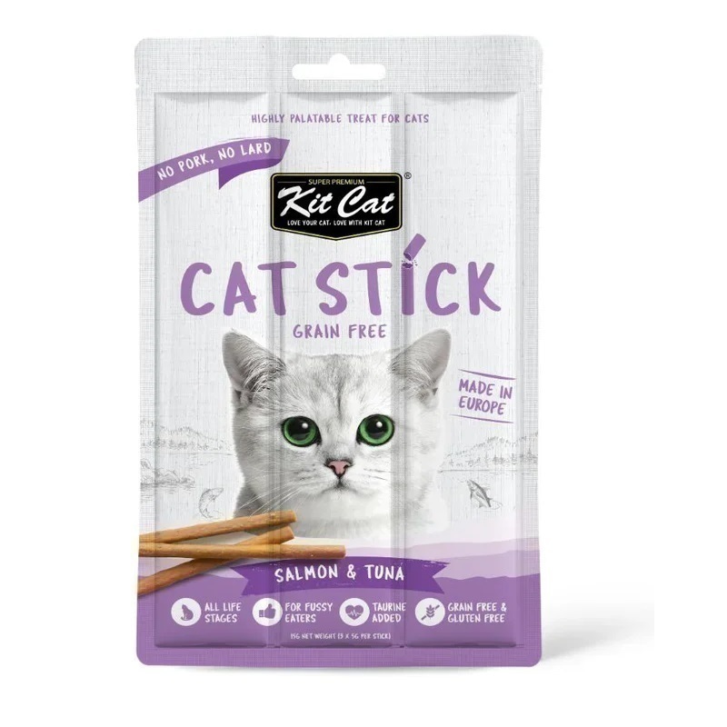 تشویقی مدادی گربه کیت کت با طعم ماهی سالمون و تن ماهی Kit Cat Grain-free Cat Sticks With Salmon & Tuna وزن 15 گرم