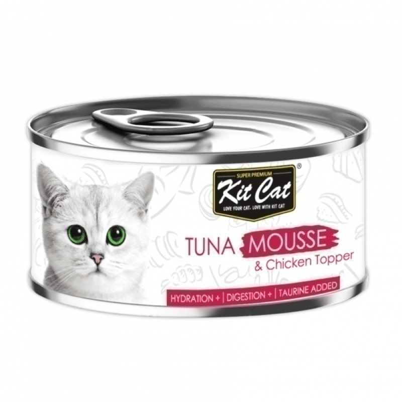 کنسرو غذای گربه کیت کت با طعم موس تن ماهی و رویه مرغ Kit Cat Canned Food With Tuna Mousse & Chicken Topper وزن 80 گرم
