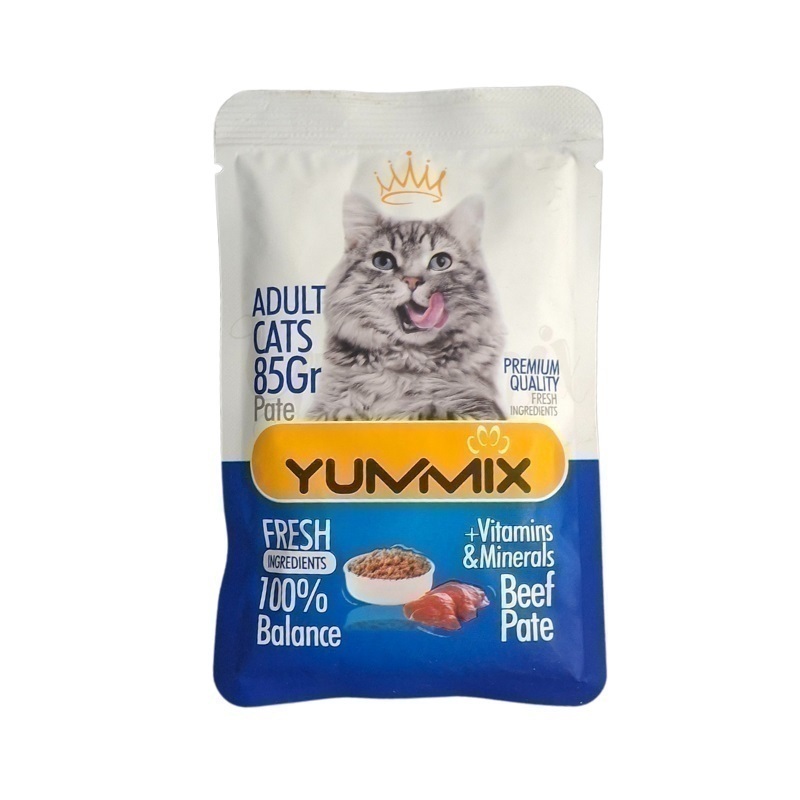 پوچ گربه بالغ یامیکس مدل پته با طعم گوشت Yummix With Beef Pate Adult Cat Pouch وزن 85 گرم