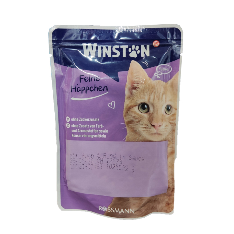 پوچ گربه وینستون با طعم گوشت و مرغ در سس Winston Beef & Chicken In Sauce وزن 100 گرم