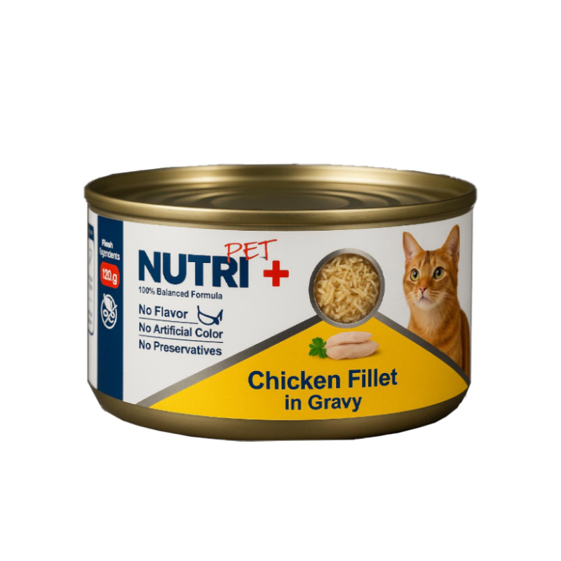 کنسرو غذای گربه نوتری نچرال با طعم مرغ Nutri Chicken Fillet in Gravy وزن 120 گرم