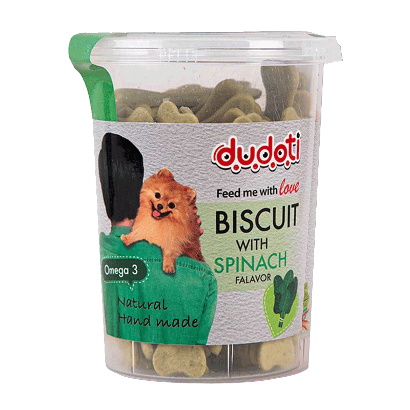 تشویقی بیسکوییتی سگ دودوتی با طعم اسفناج Dudoti Dog Biscuits وزن 150 گرم