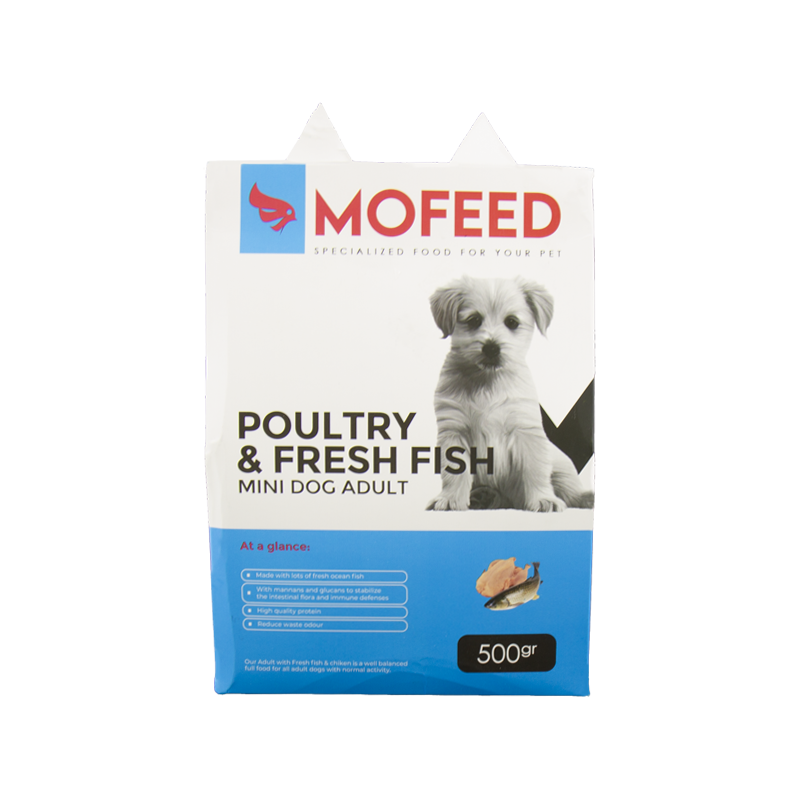 غذای خشک سگ نژاد کوچک بالغ مفید با طعم مرغ و ماهی MoFeed Poultry & Fresh Fish Mini Dog Adult Food وزن 500 گرم