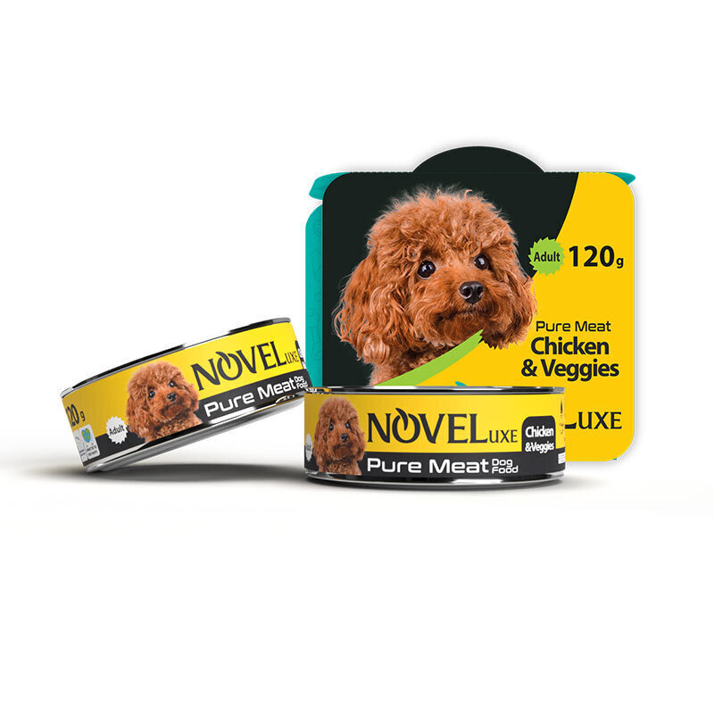 کنسرو گوشت تازه سگ نوول با طعم مرغ و سبزیجات Novel Pure Meat With Chicken & Veggies وزن 120 گرم