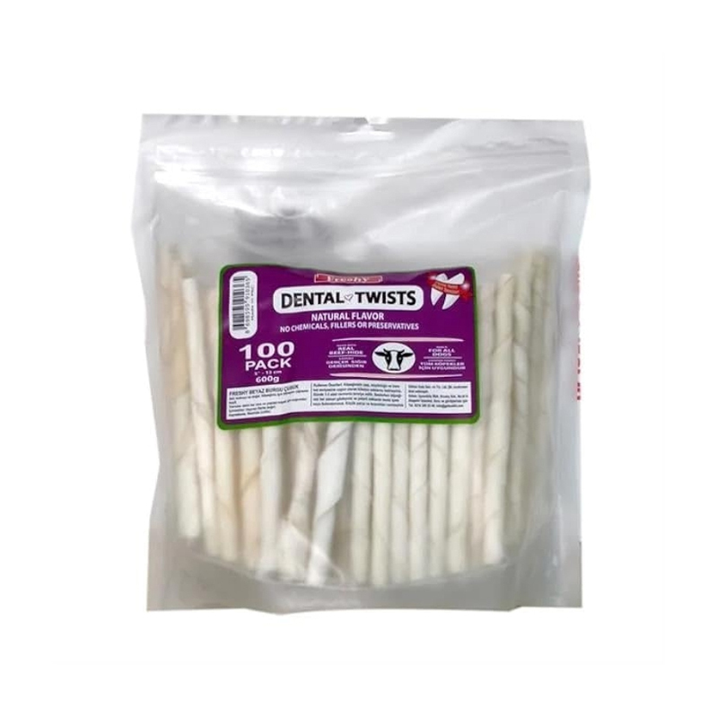 تشویقی مدادی دنتال سگ با طعم گوشت فرشی Freshy Natural Dental Twists بسته 100 عددی
