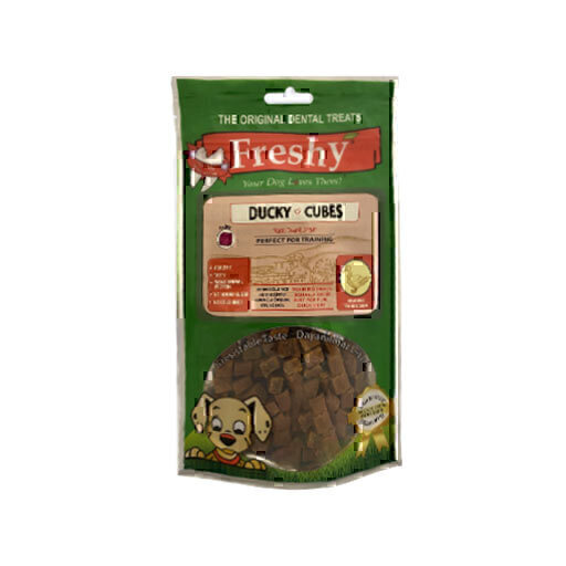 تشویقی مکعبی دنتال سگ با طعم گوشت اردک فرشی Freshy Dental Ducky Cubes وزن 80 گرم