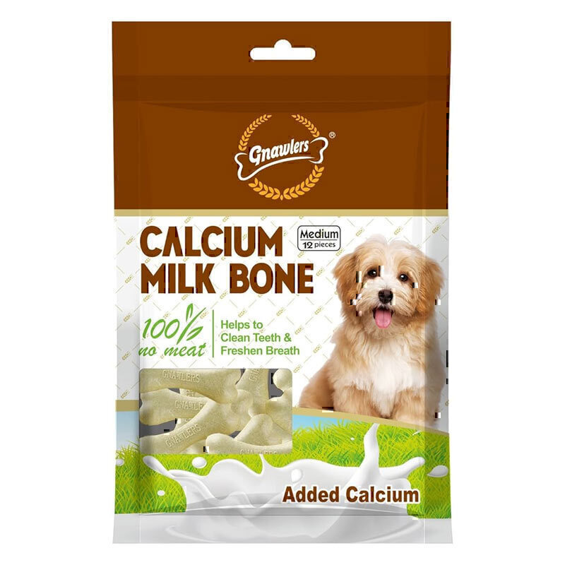 تشویقی سگ استخوان متوسط حاوی کلسیم گناولرز با طعم شیر Gnawlers Medium Calcium Milk Bone Dog Treat بسته 12 عددی