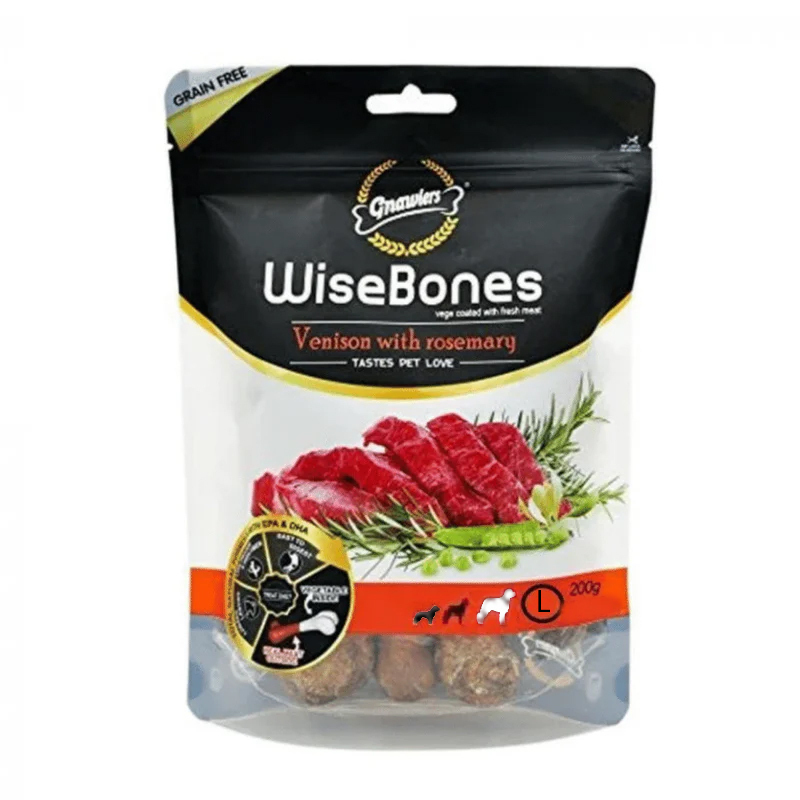 تشویقی استخوانی سگ نژاد بزرگ گناولرز با طعم گوشت گوزن و رزماری Gnawlers Small Venison With Rosemary Maxi Dog Treat بسته 2 عددی